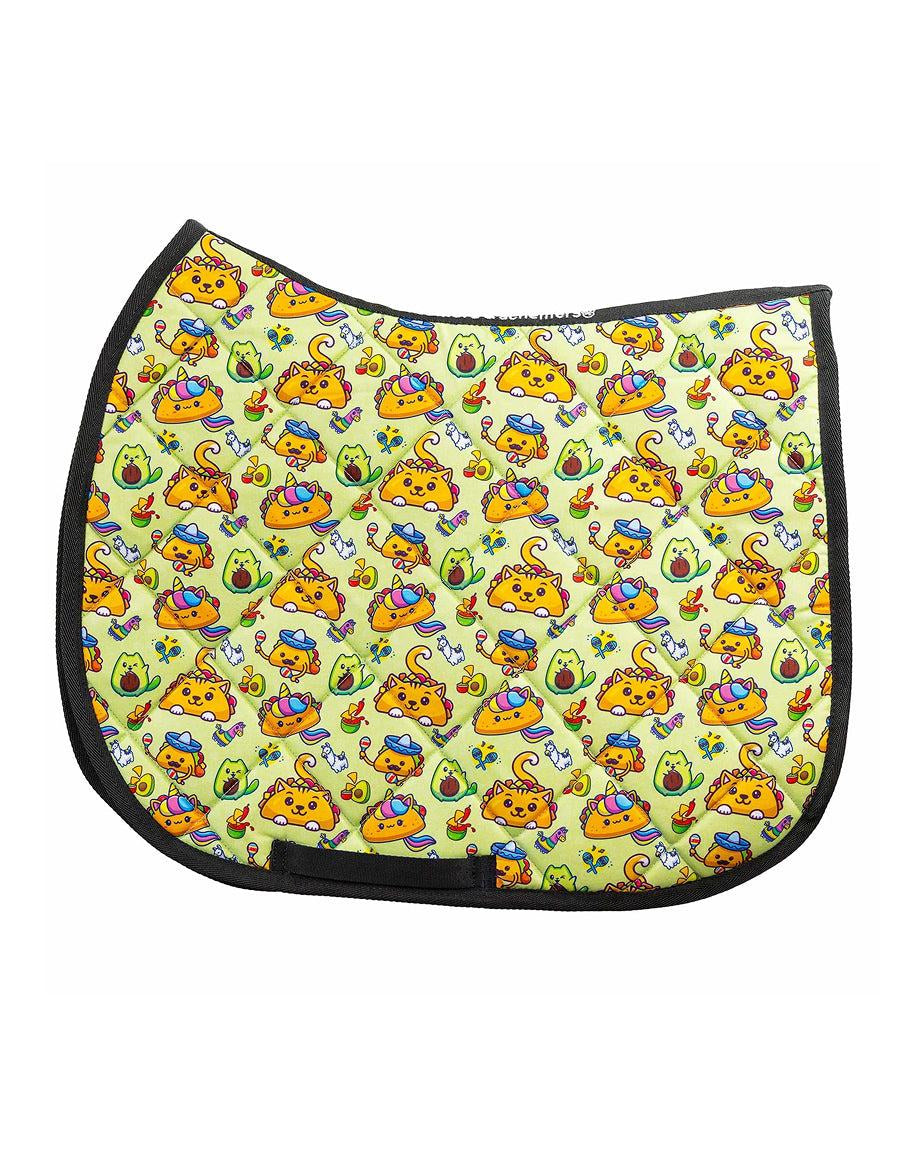 Taco Cat all-purpose saddle pad with taco and cat print, by Dreamers & Schemers