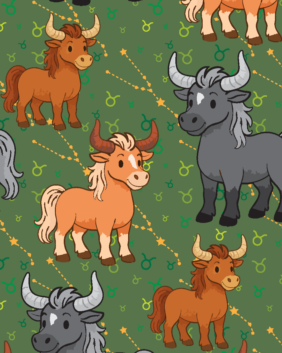 Taurus zodiac pattern boot socks with cartoon bulls on green background, limited edition made in USA