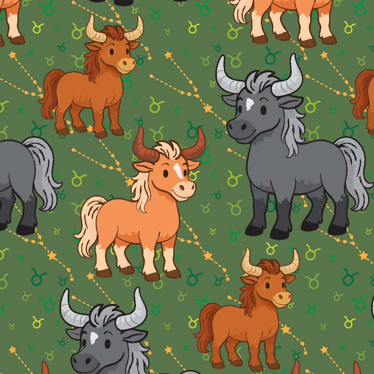 Taurus zodiac pattern boot socks with cartoon bulls on green background, limited edition made in USA