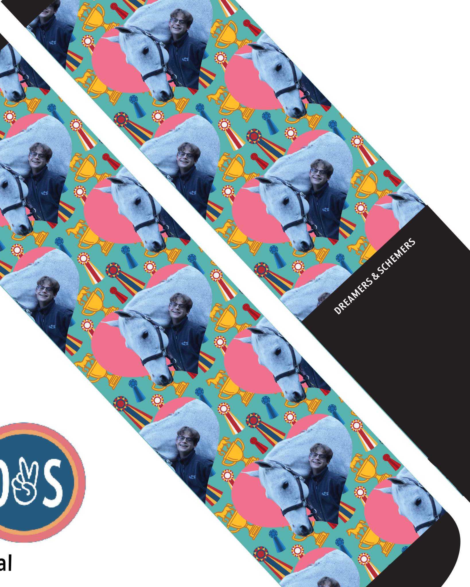 Custom socks featuring personalized photo and heart patterns made in the USA