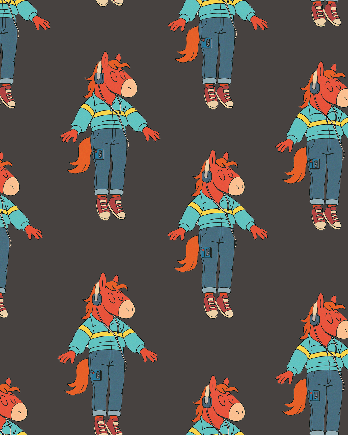 Limited edition Trotting Up That Hill boot socks with orange horse character and headphones pattern