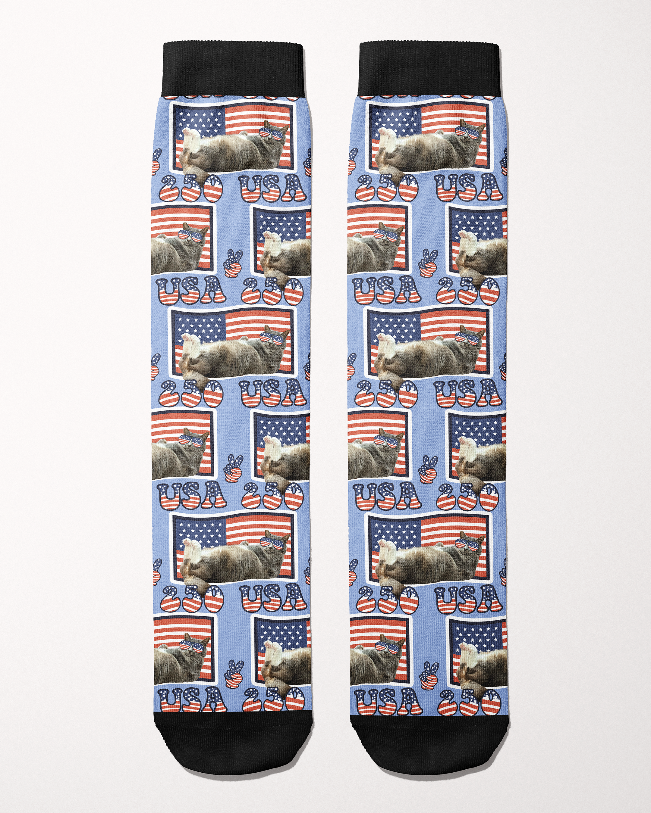 250 USA custom photo equestrian boot socks, showing the full pattern layout