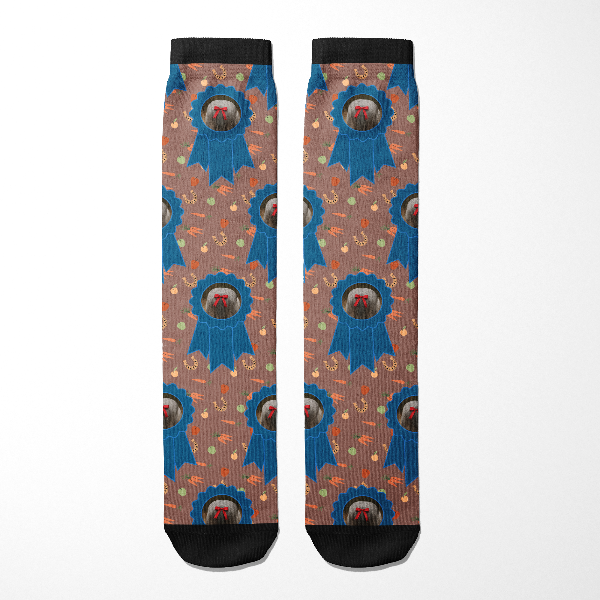 Custom Blue Ribbon patterned Dreamers & Schemers Boot Socks with Stable Snackies design