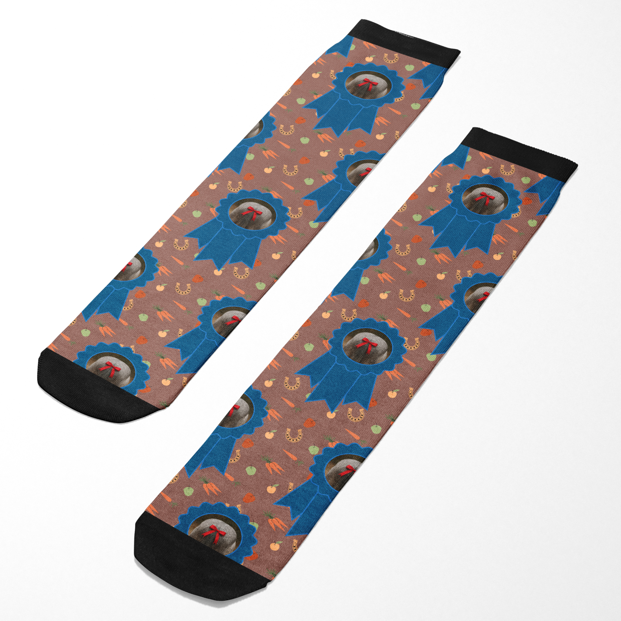 Custom Blue Ribbon patterned Dreamers & Schemers Boot Socks with black toes and heels