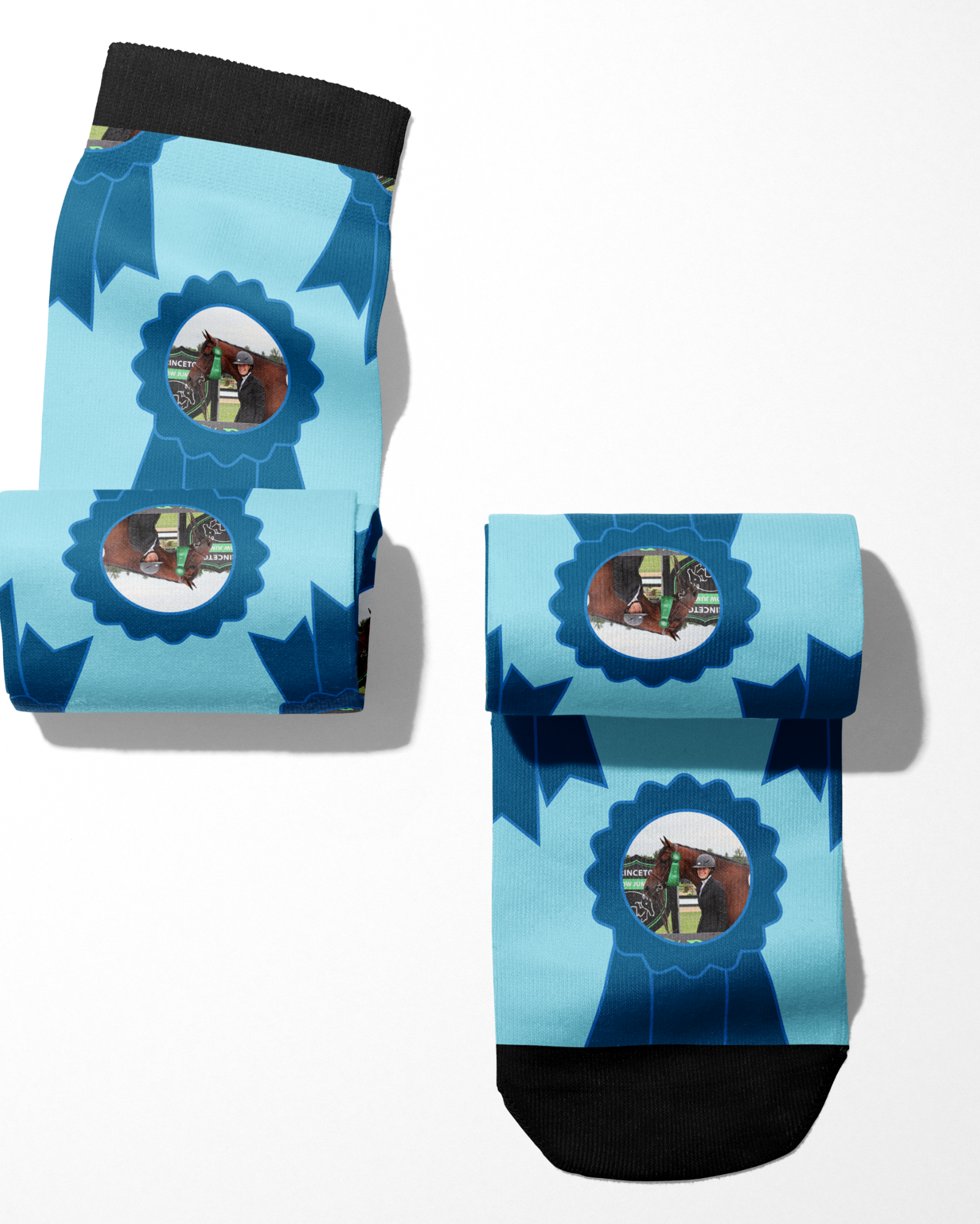 Custom Blue Ribbon Socks with personalized photo and blue ribbon design