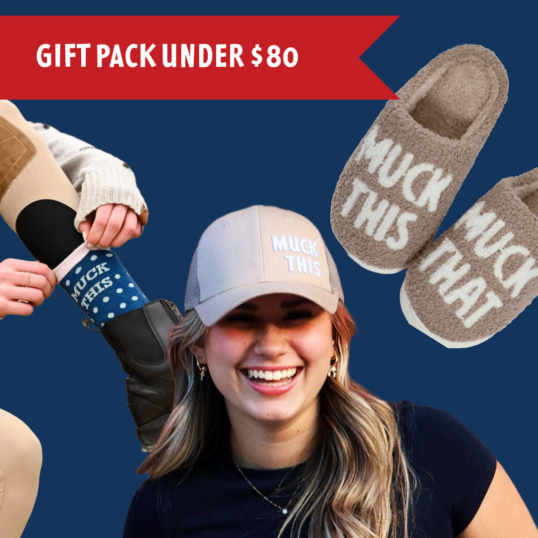 Muck This Equestrian Bundle featuring slippers, patterned socks, and a trucker hat for riders under $80
