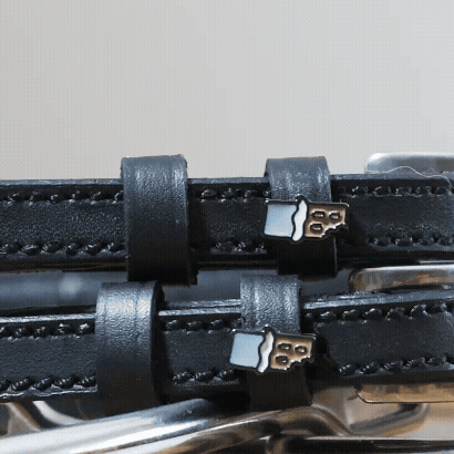 ManeJane Chocolate Bar Spur Straps Spur Straps — black leather, non-stretch, hero image for English riders.