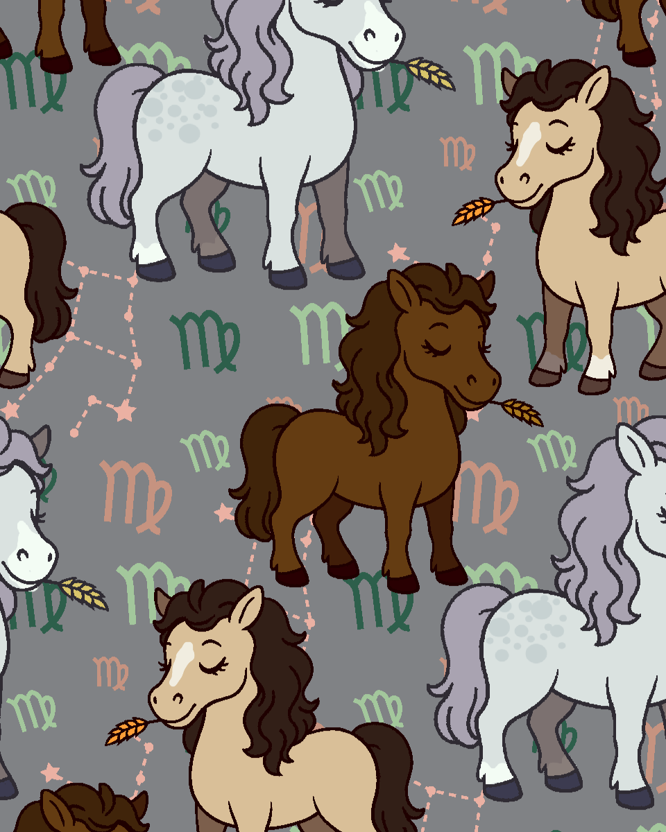 Virgo zodiac design boot socks with cartoon horses and constellation pattern