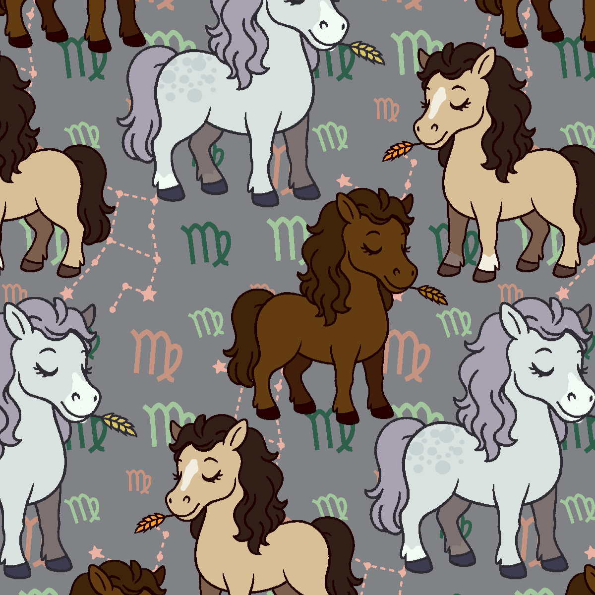 Virgo zodiac design boot socks with cartoon horses and constellation pattern