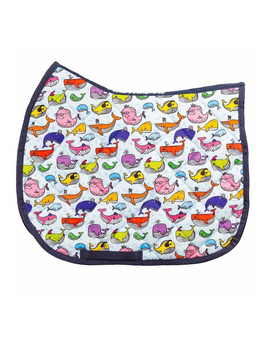 Whale Whale Whale all-purpose saddle pad with whale ocean print, by Dreamers & Schemers