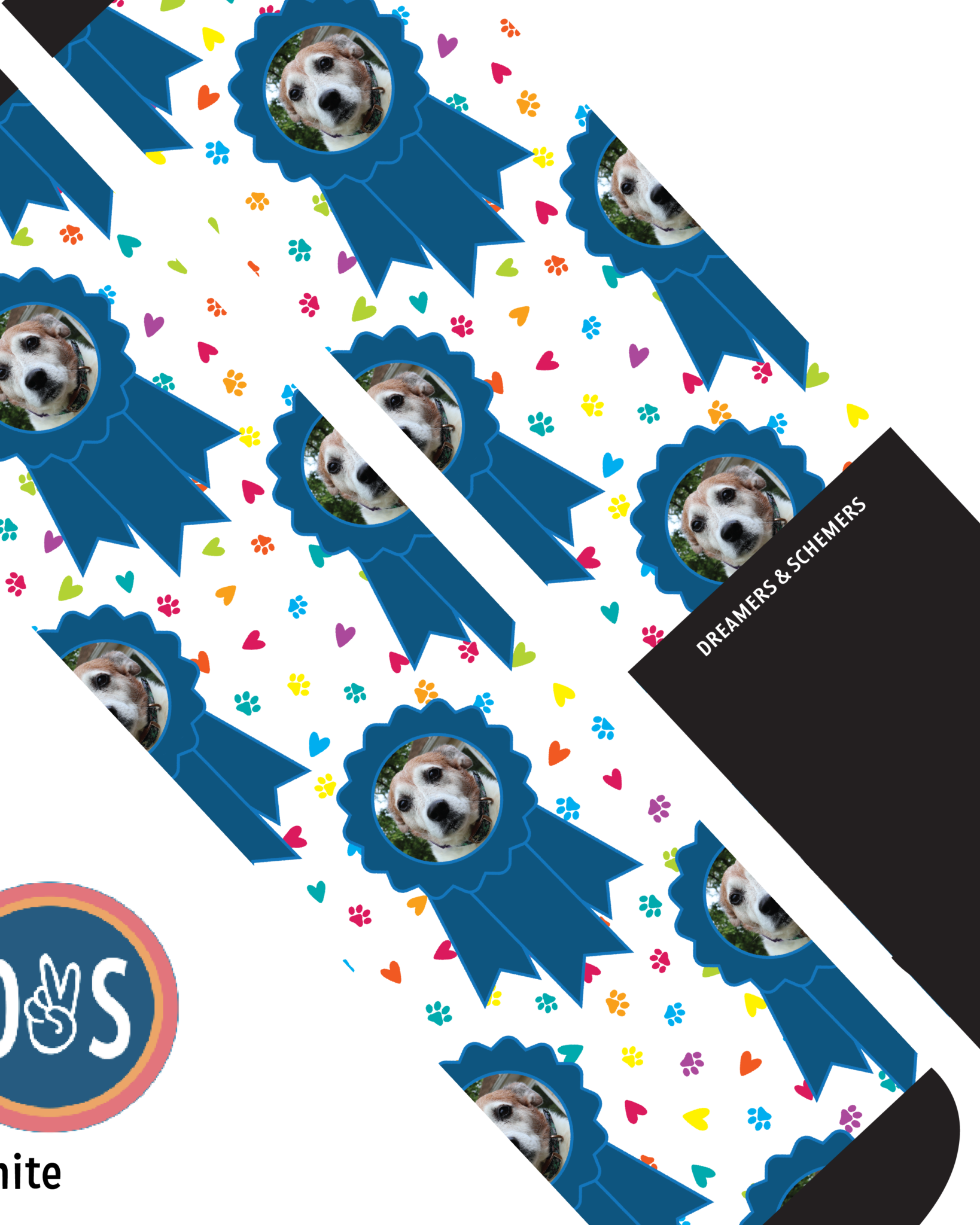 Custom blue ribbon boot socks featuring personalized photo design