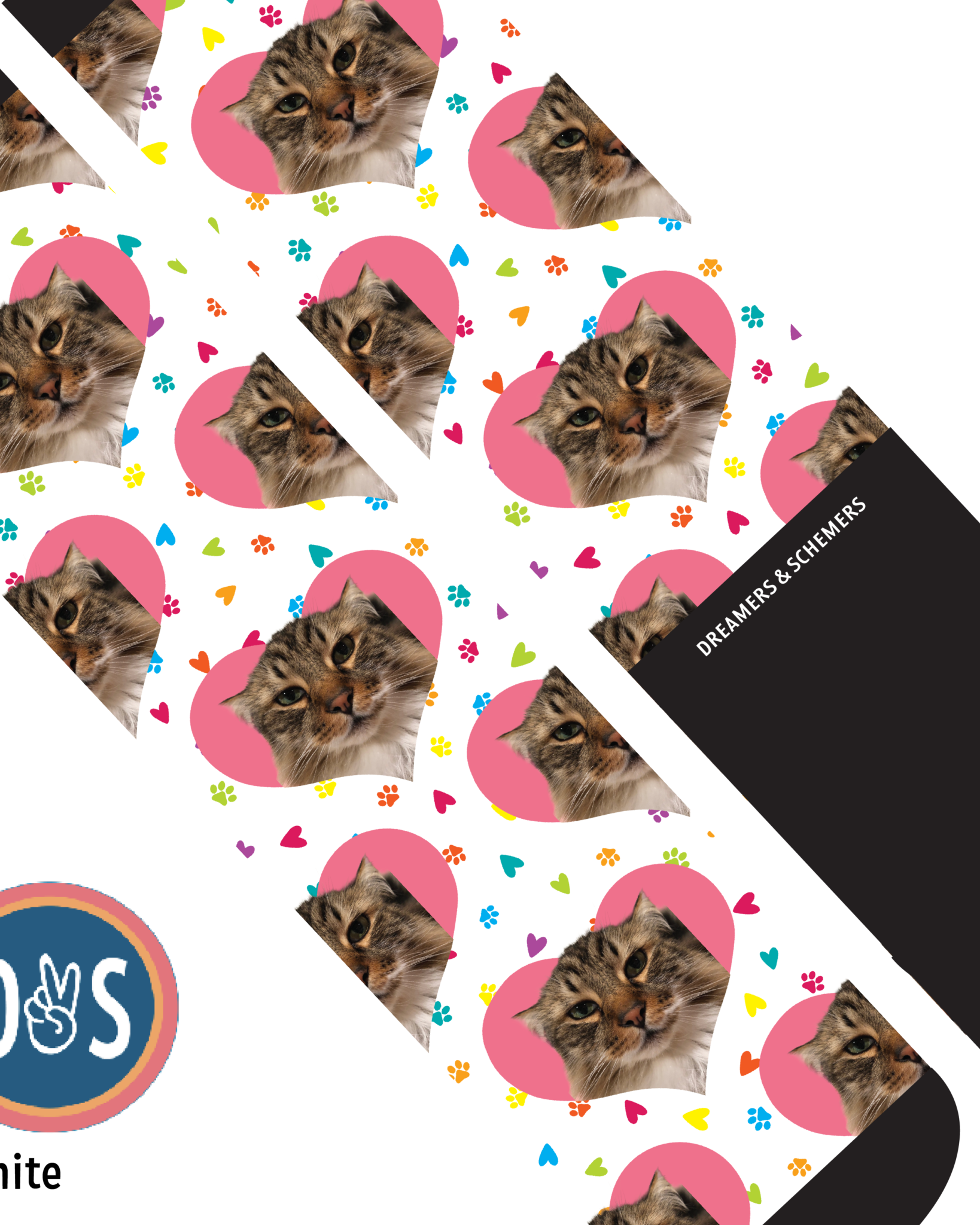 Custom boot socks with hearts and paw prints featuring personalized photo design