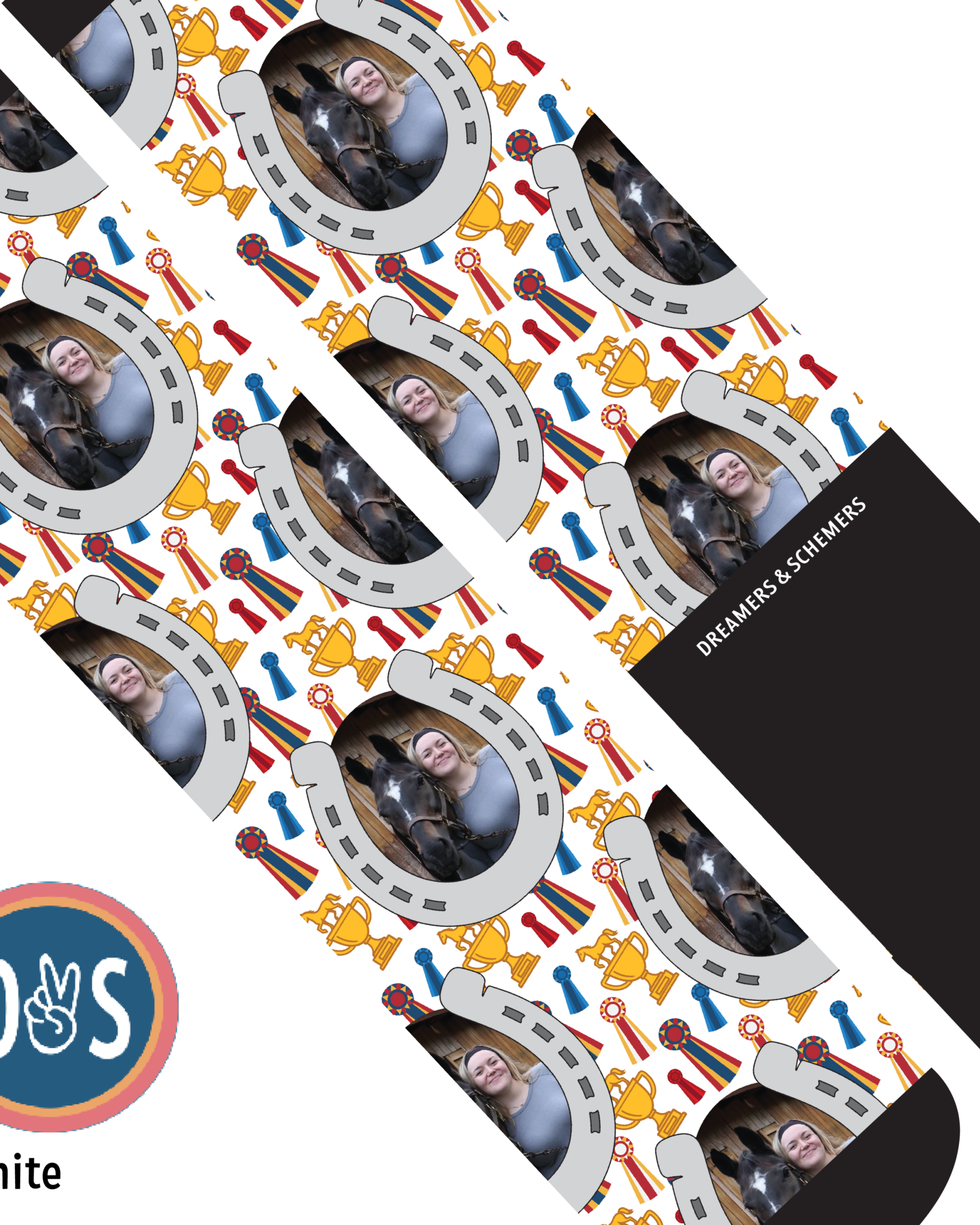 Custom boot socks with horseshoes and winner winner design, handcrafted in the USA