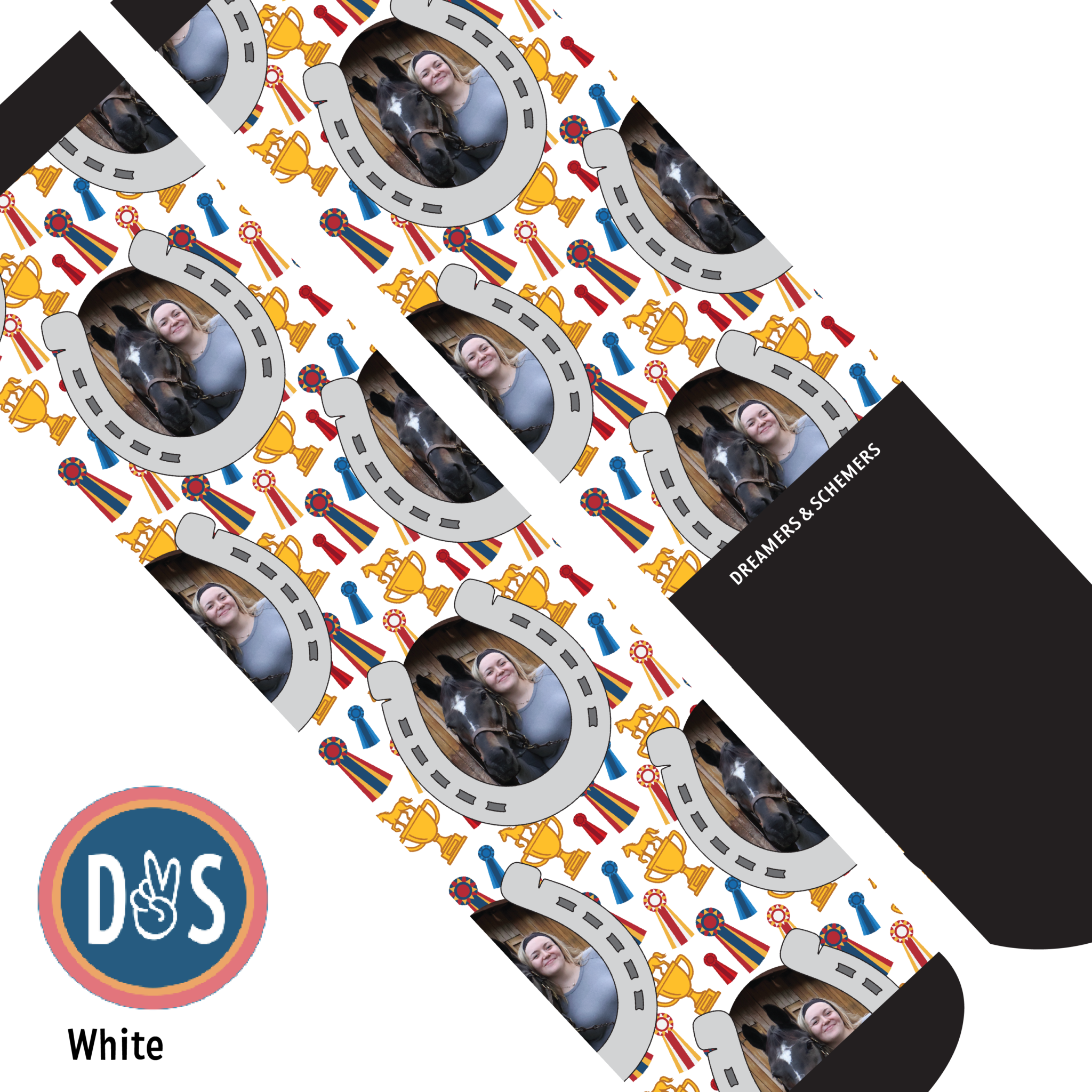 Custom boot socks with horseshoes and winner winner design, handcrafted in the USA