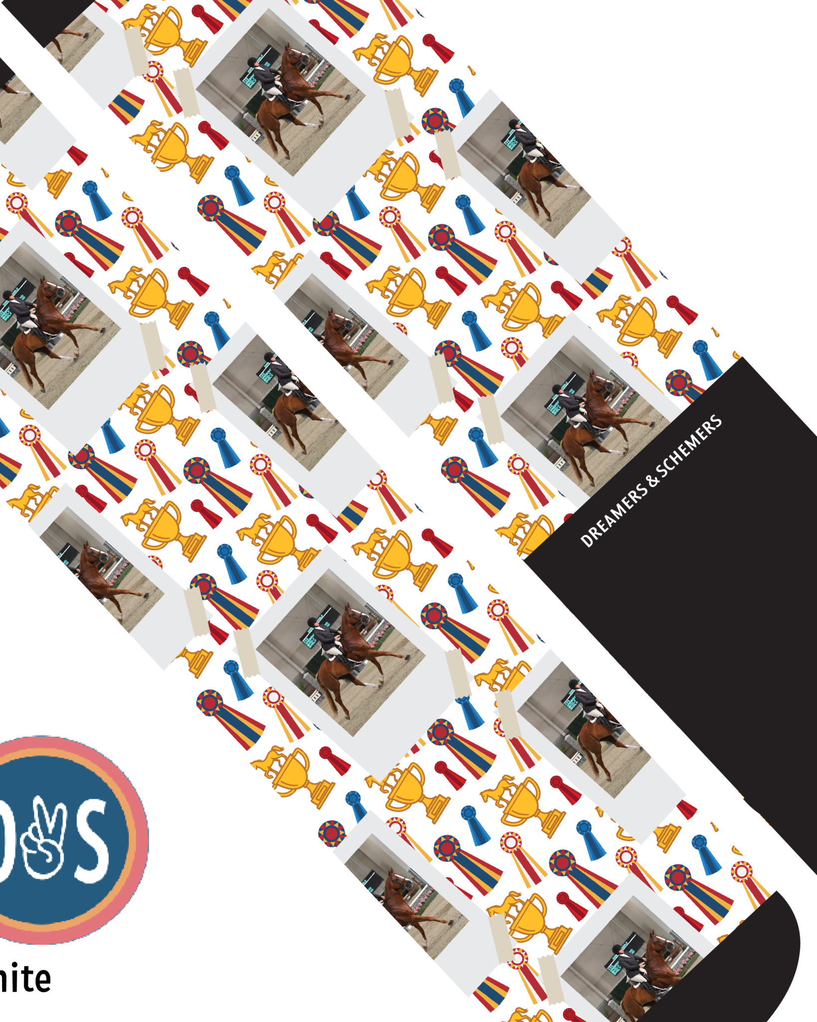 Custom boot socks with horse photo and trophy pattern by Dreamers & Schemers