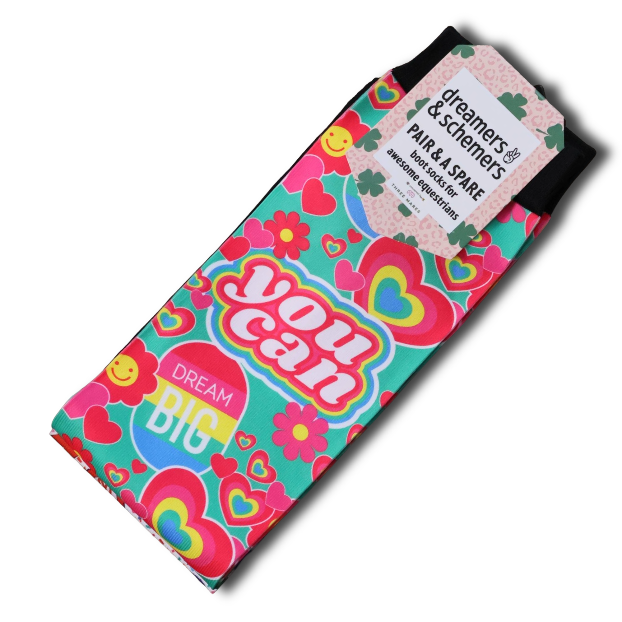 Affirmations Pair & a Spare equestrian boot socks with positive affirmations text, by Dreamers & Schemers