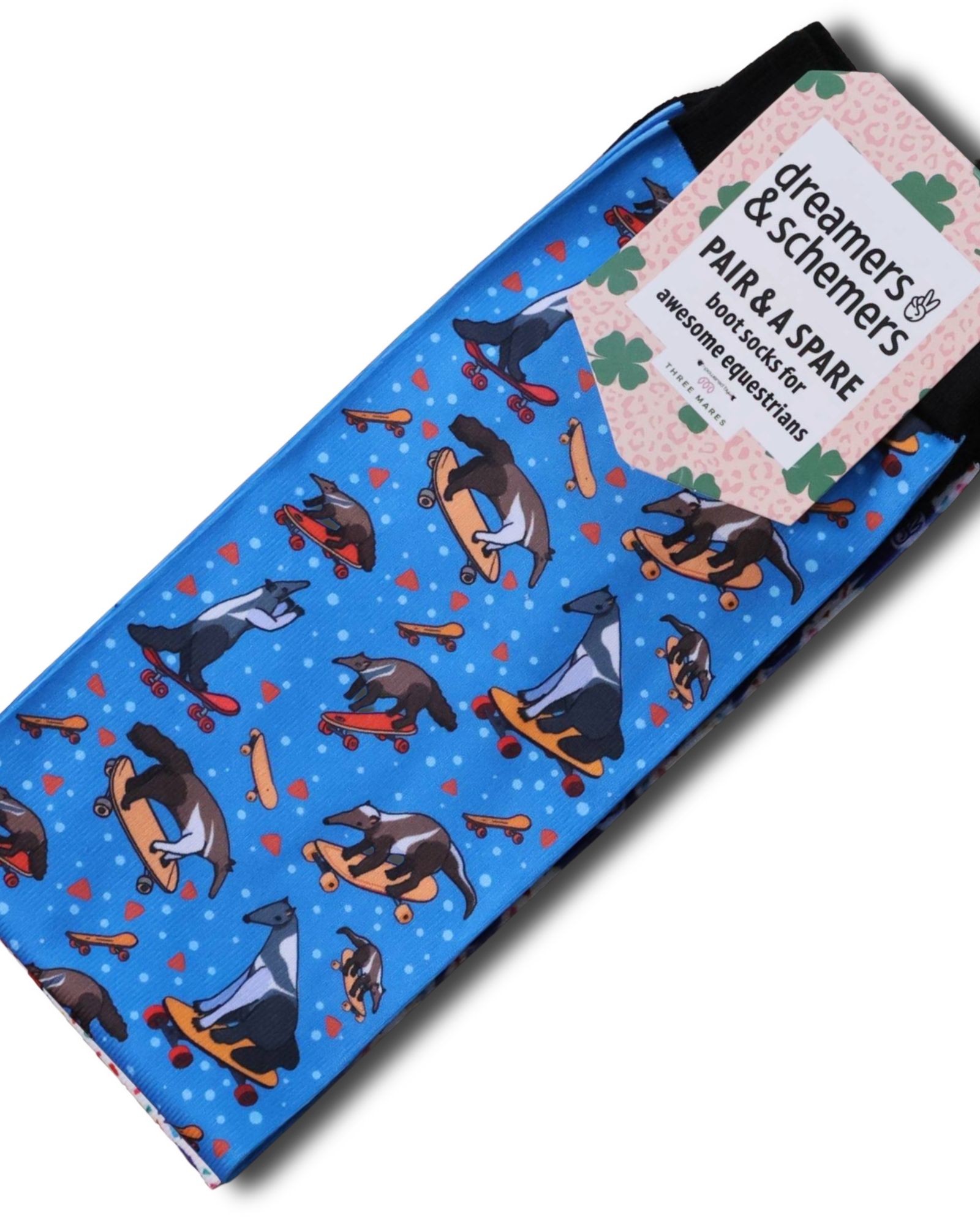 Anteaters Ollie Pair & a Spare equestrian boot socks with anteater print, by Dreamers & Schemers