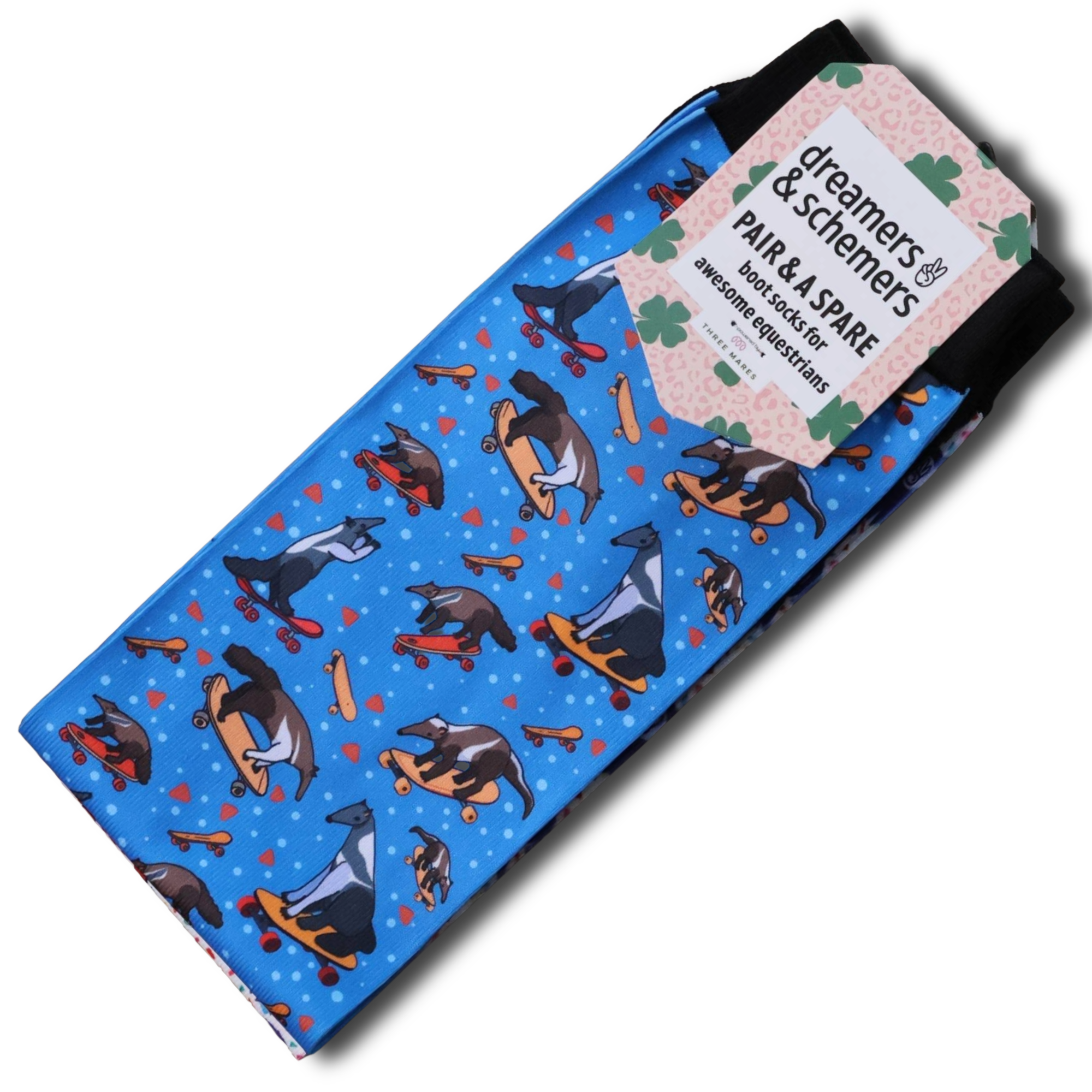 Anteaters Ollie Pair & a Spare equestrian boot socks with anteater print, by Dreamers & Schemers