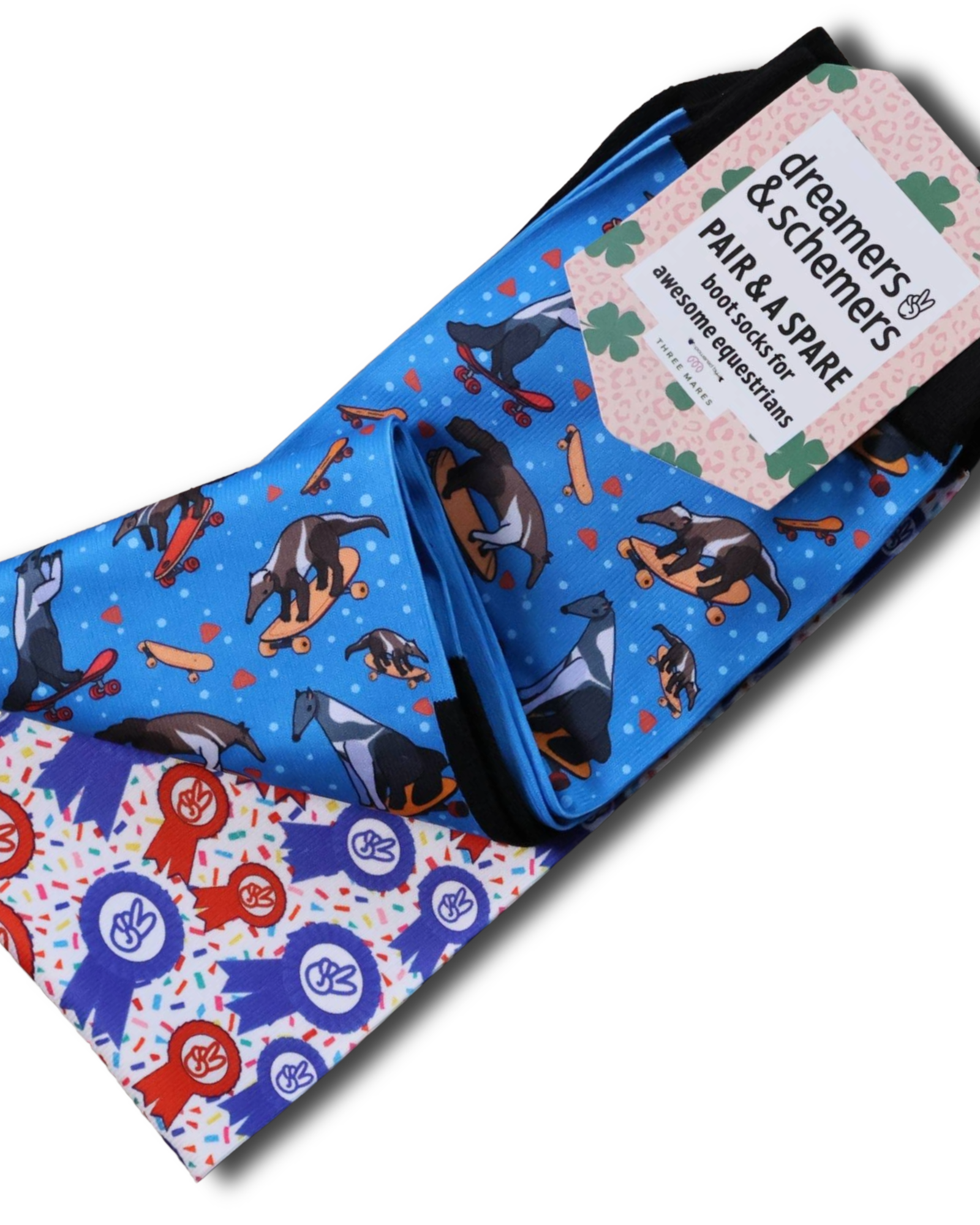 Anteaters Ollie Pair & a Spare equestrian boot socks featuring anteater print, alternate angle, by Dreamers & Schemers