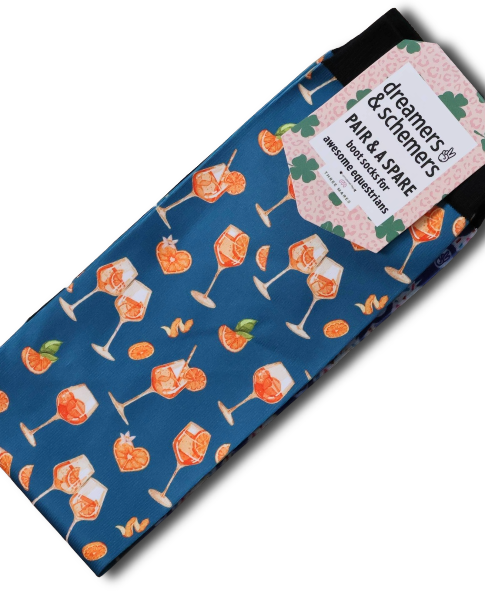 Aperol Spritz Pair & a Spare equestrian boot socks with aperol spritz cocktail print, by Dreamers & Schemers