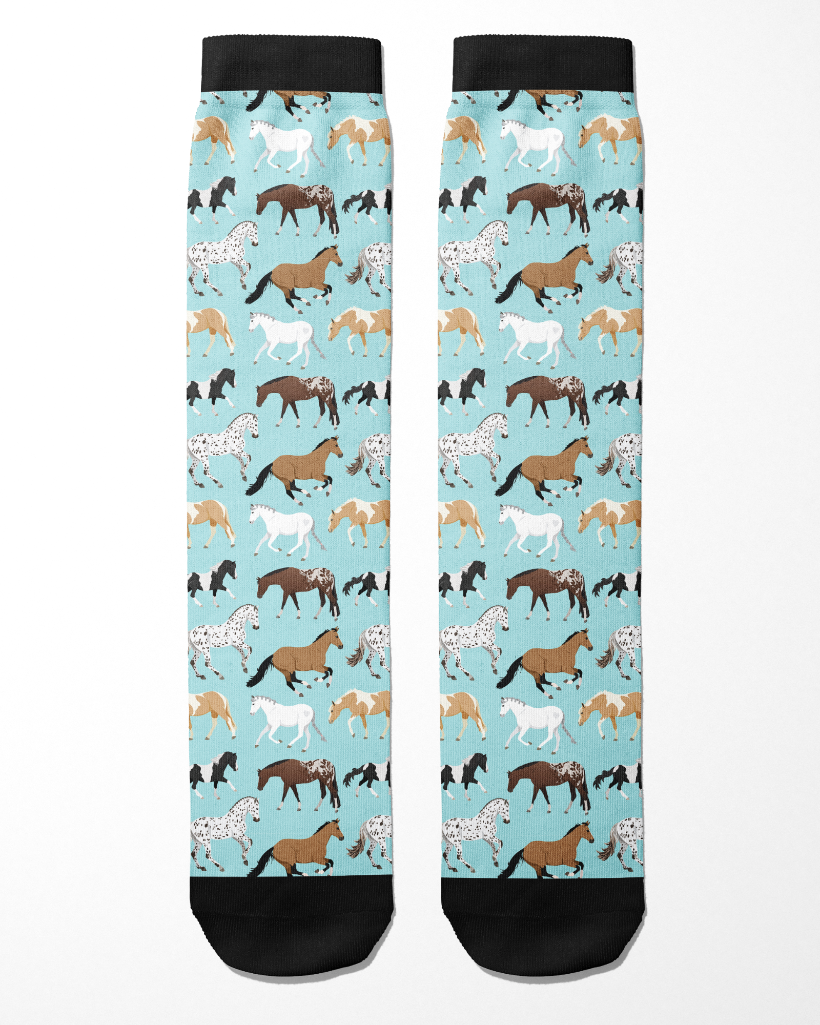 Limited Edition Pony Island aqua boot socks with playful horse pattern in teal blue