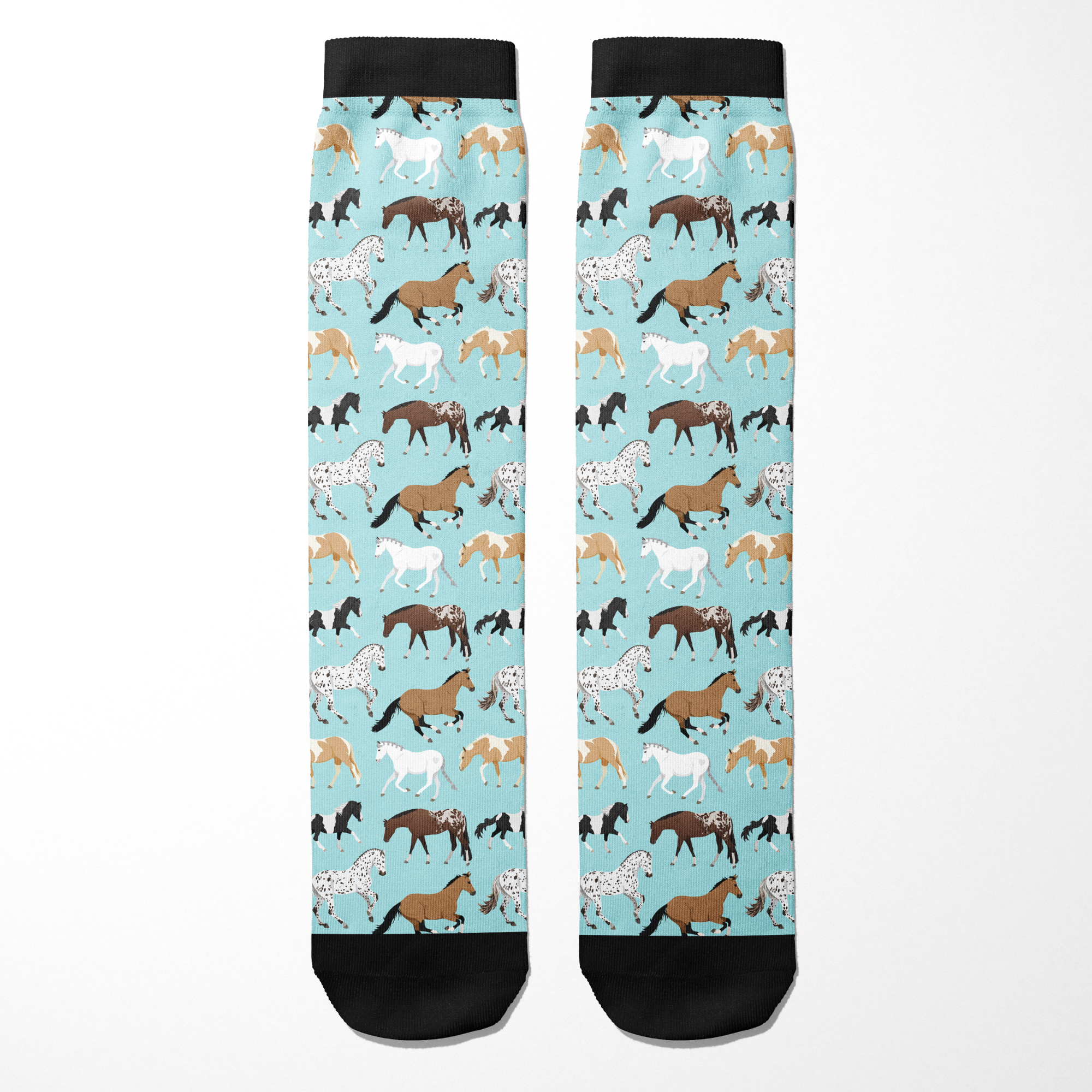 Limited Edition Pony Island aqua boot socks with playful horse pattern in teal blue