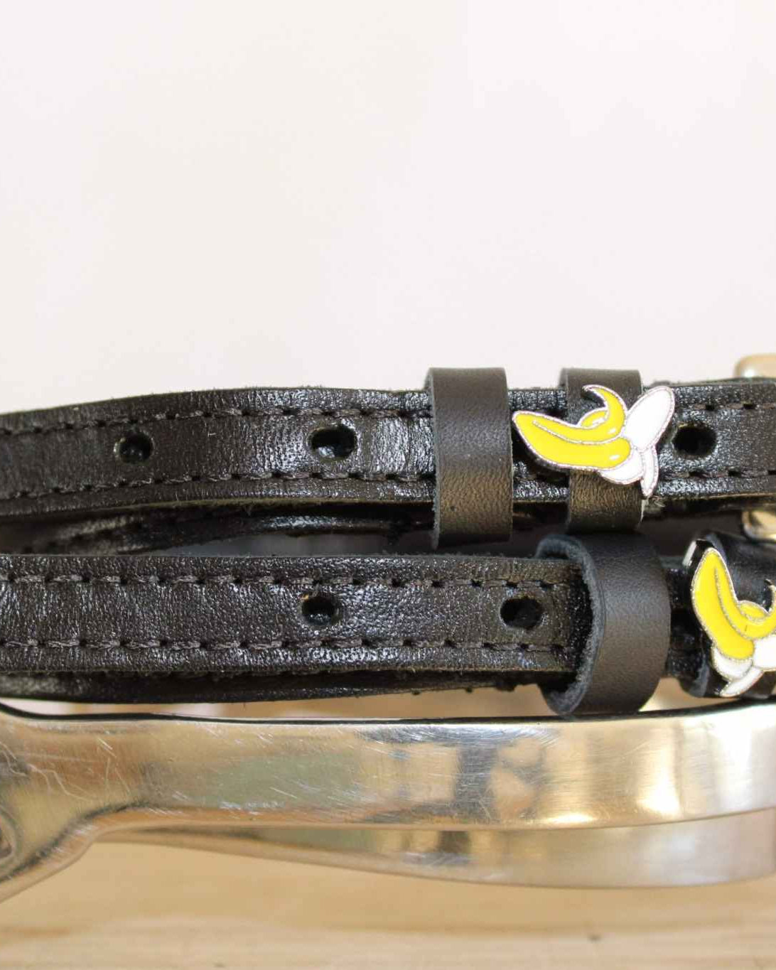 Banana patterned spur straps, showing the full pattern layout, equestrian accessory by ManeJane