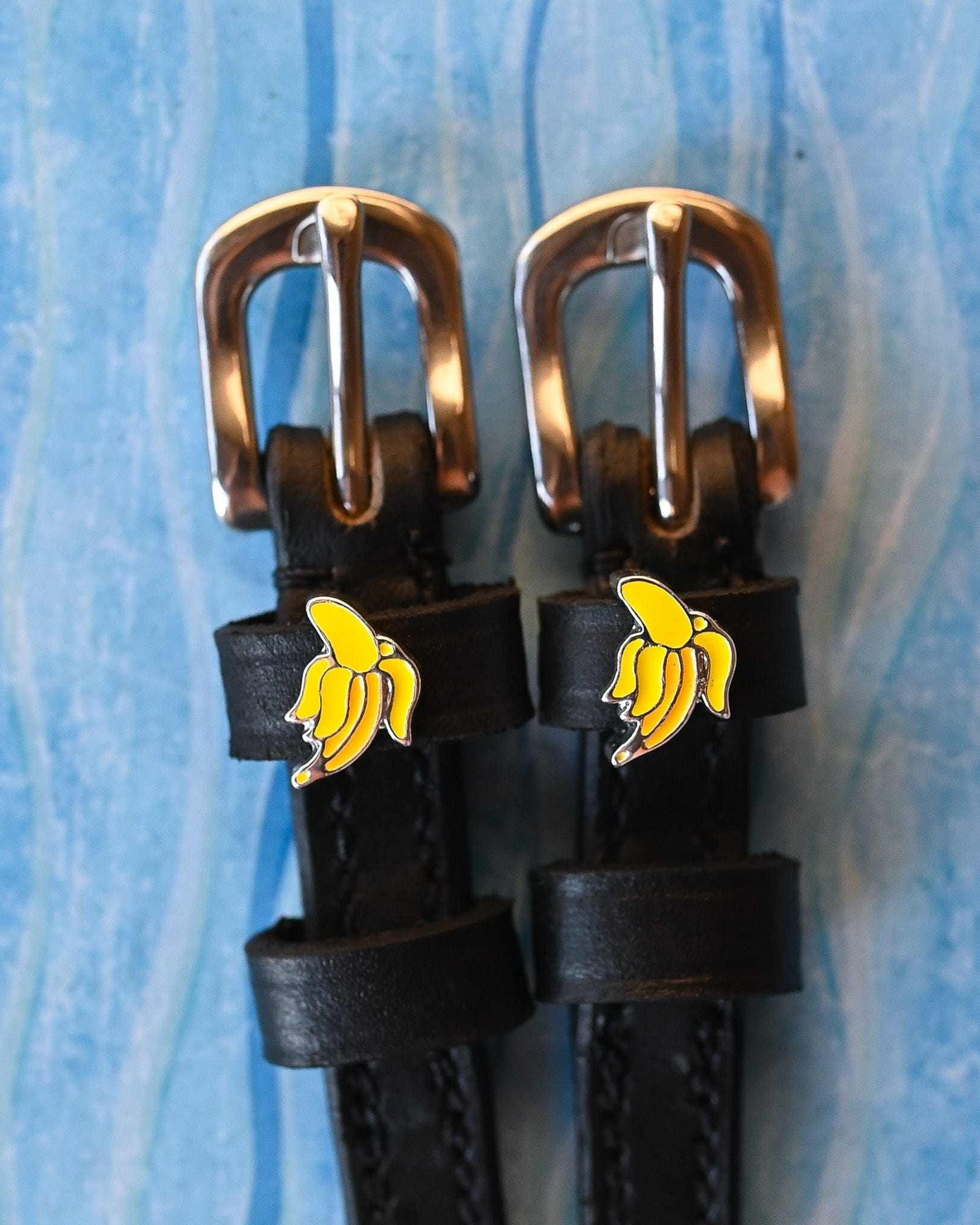 Banana patterned spur straps with banana fruit, equestrian accessory by ManeJane