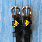ManeJane Banana Spur Straps Spur Straps — black leather, non-stretch, hero image for English riders.