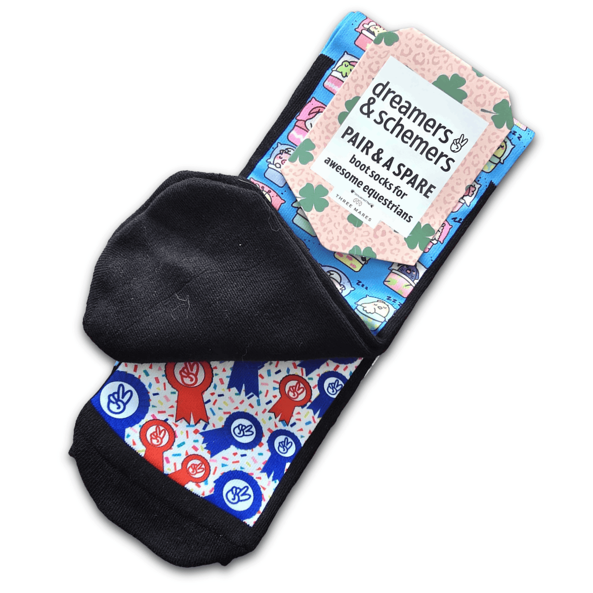 Barnyard Bedtime youth black top boot socks with spare pair, breathable knit, one size fits most