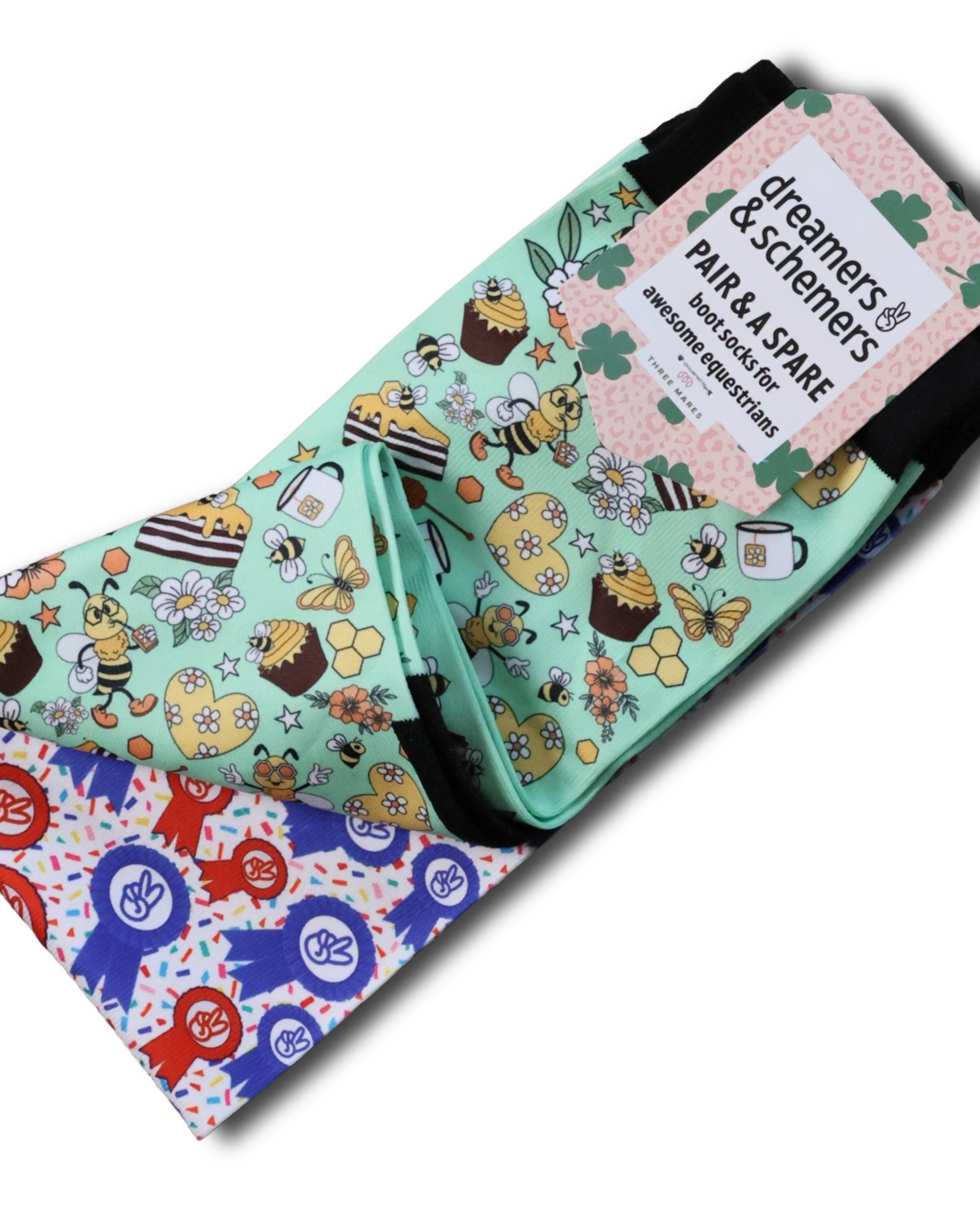 Bee Groovy Pair & a Spare equestrian boot socks, alternate angle, by Dreamers & Schemers