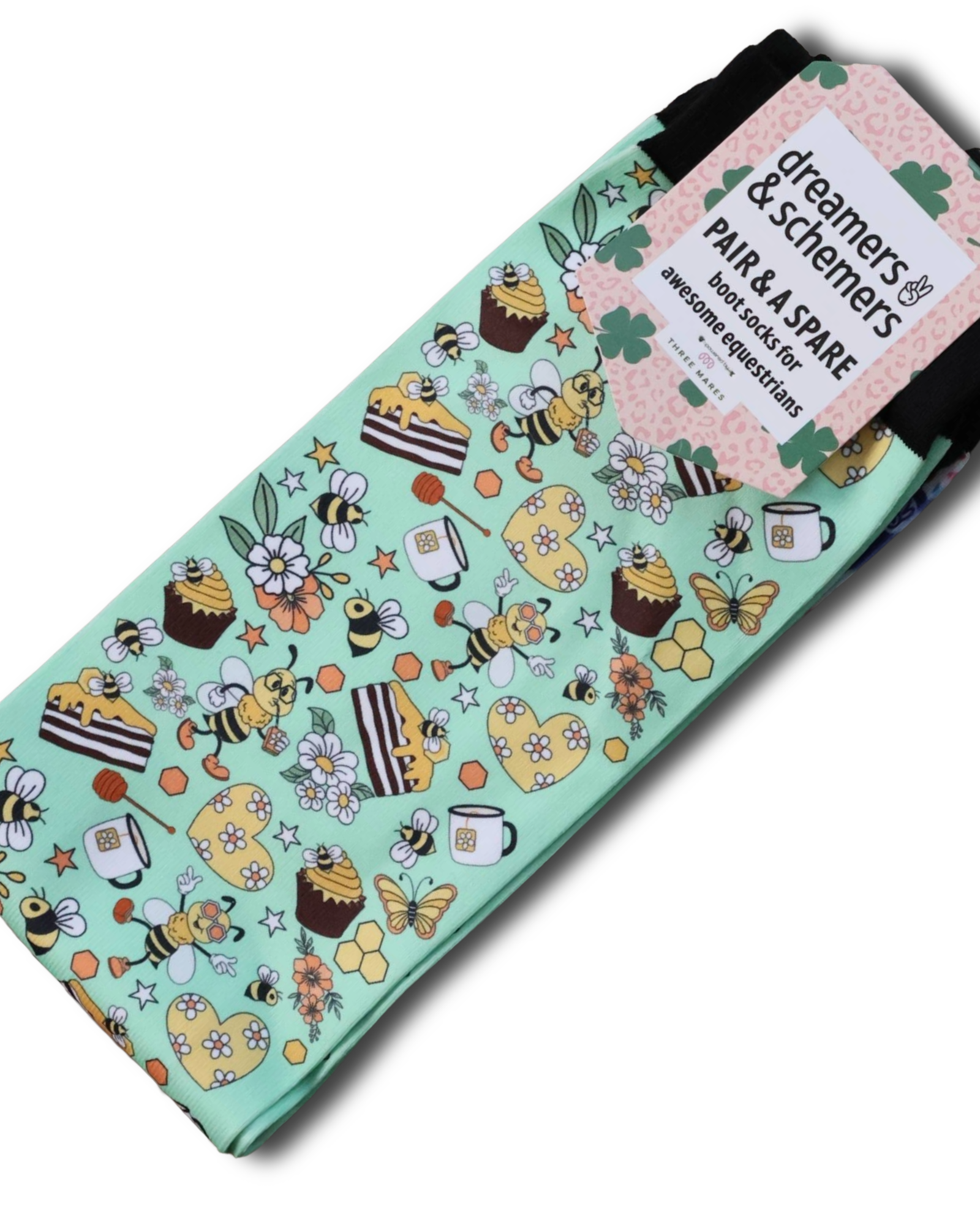 Bee Groovy Pair & a Spare equestrian boot socks, by Dreamers & Schemers