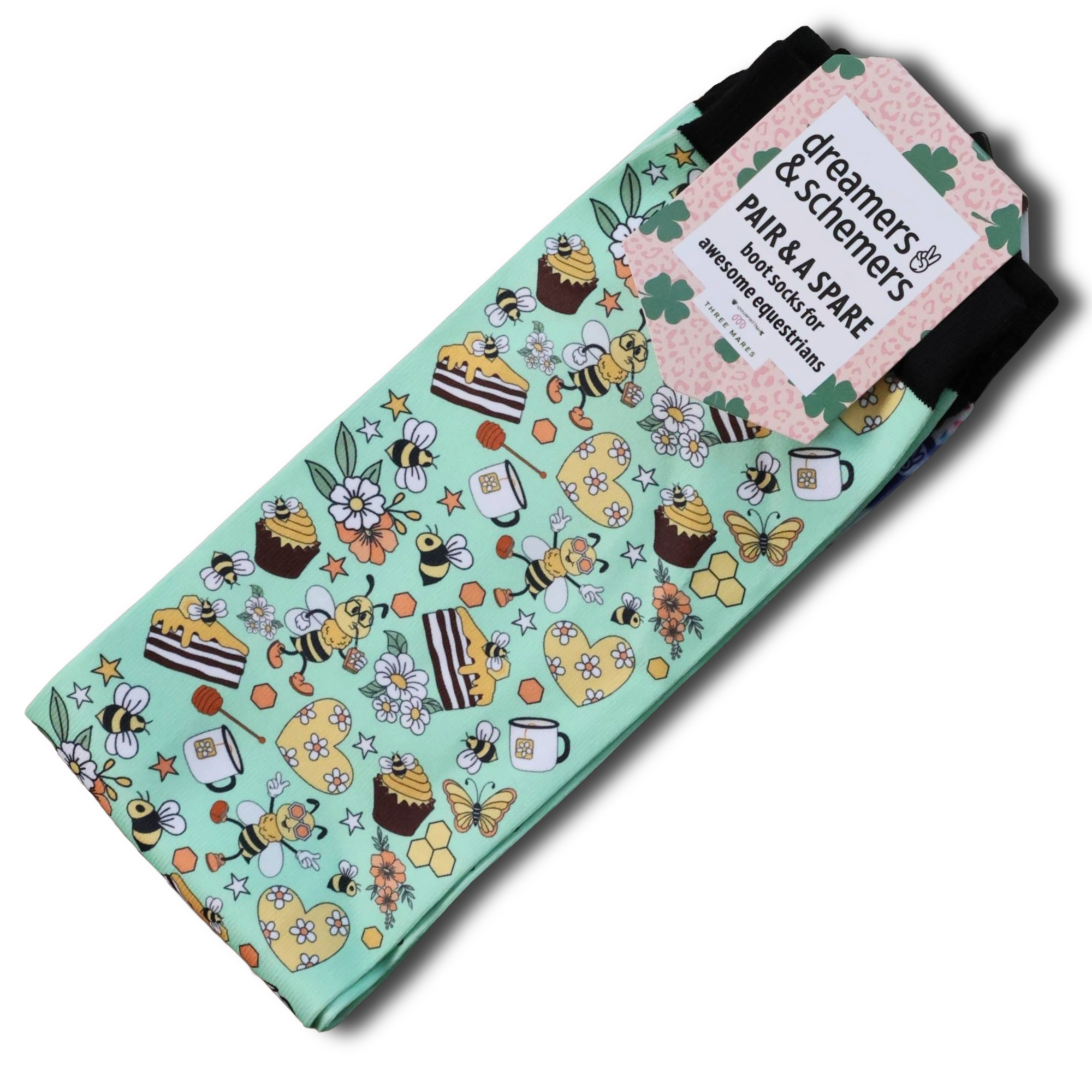 Bee Groovy Pair & a Spare equestrian boot socks, by Dreamers & Schemers
