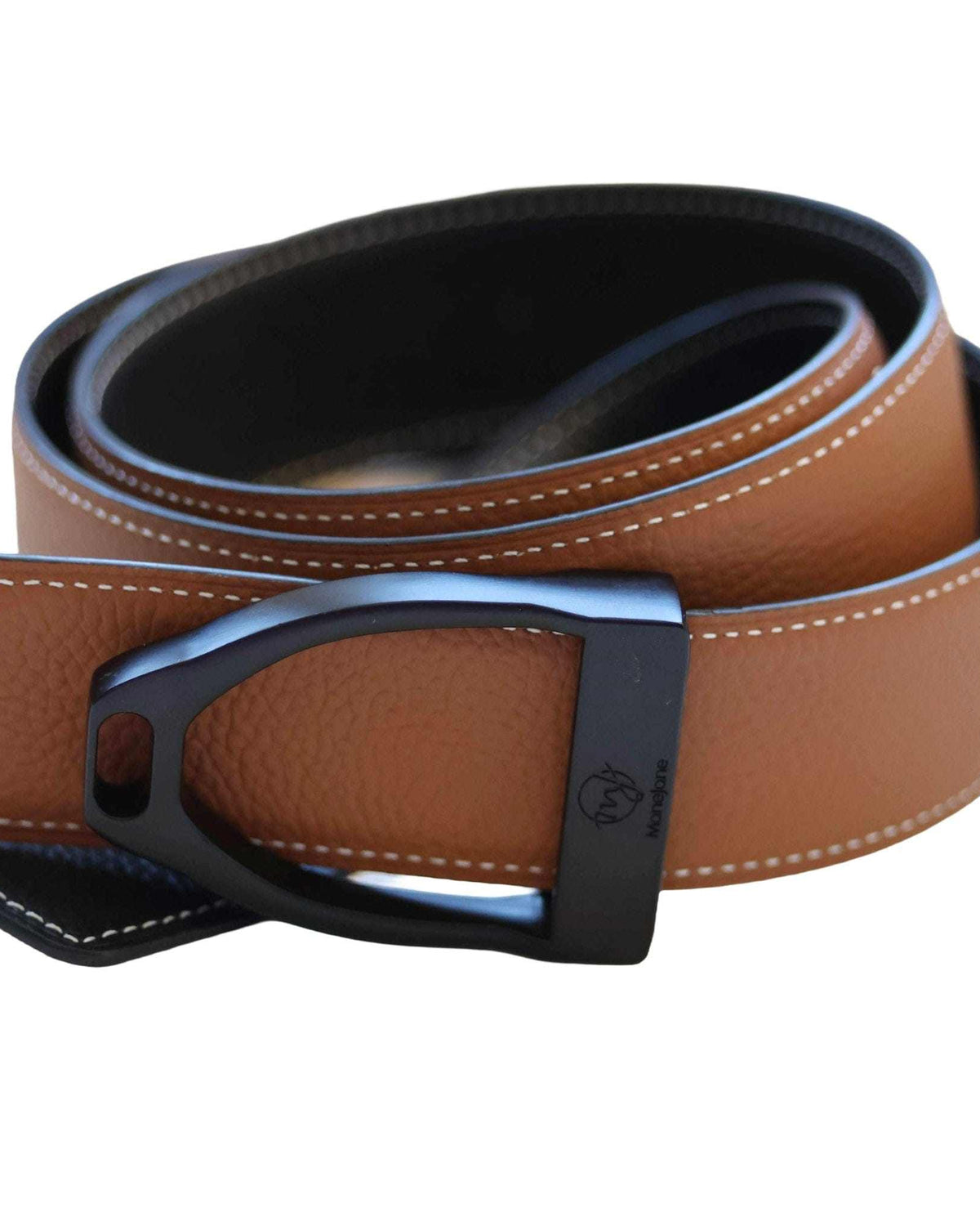 ManeJane Black/Chestnut Reversible Leather Belt Strap reversible leather belt, additional view, equestrian accessory by Dreamers & Schemers