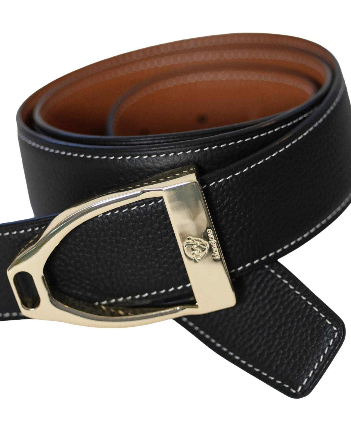 ManeJane Black/Chestnut Reversible Leather Belt Strap reversible leather belt, additional view, equestrian accessory by Dreamers & Schemers