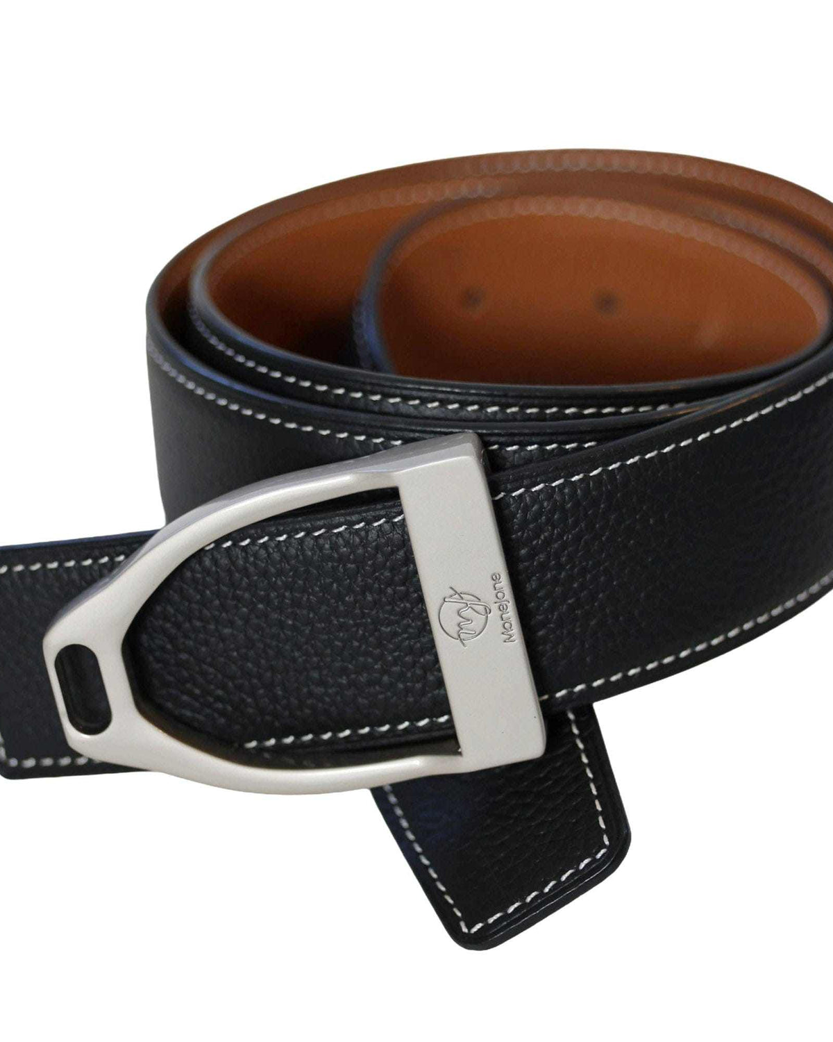 ManeJane Black/Chestnut Reversible Leather Belt Strap reversible leather belt, additional view, equestrian accessory by Dreamers & Schemers