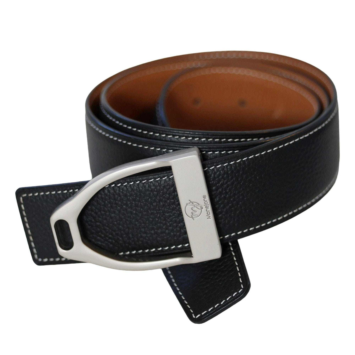 ManeJane Black/Chestnut Reversible Leather Belt Strap reversible leather belt, additional view, equestrian accessory by Dreamers & Schemers
