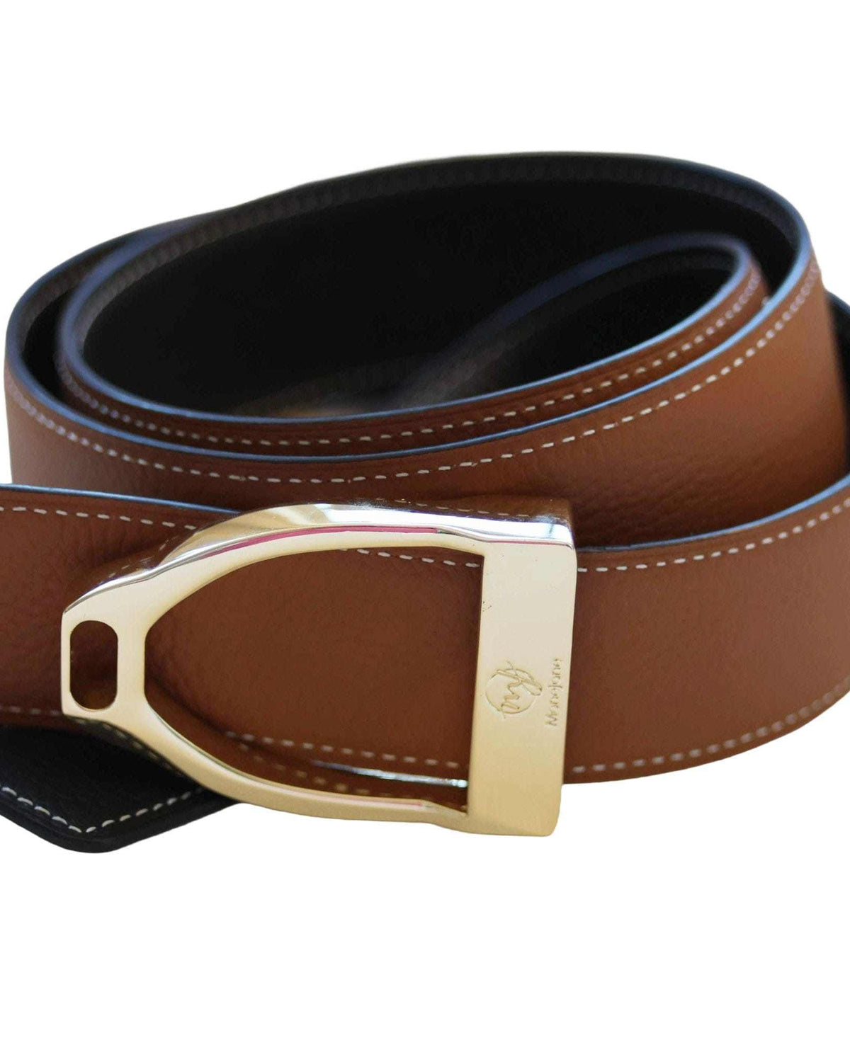 ManeJane Black/Chestnut Reversible Leather Belt Strap reversible leather belt, additional view, equestrian accessory by Dreamers & Schemers