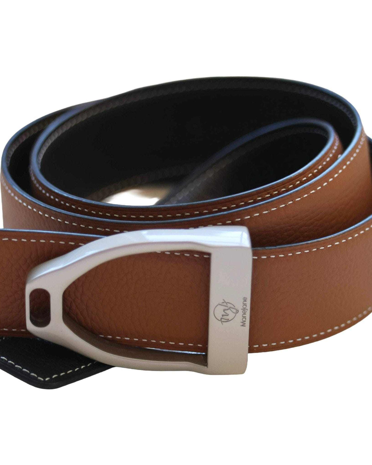 ManeJane Black/Chestnut Reversible Leather Belt Strap reversible leather belt, additional view, equestrian accessory by Dreamers & Schemers