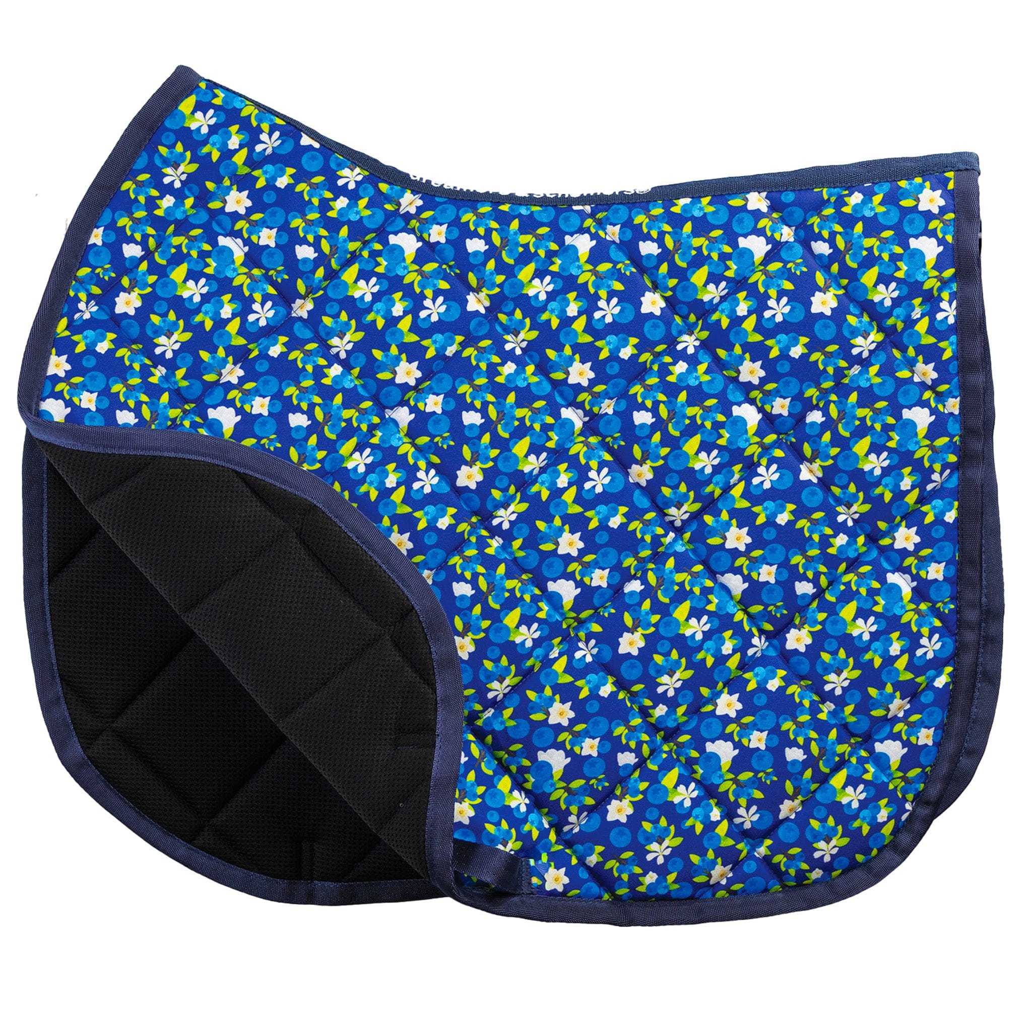 Blueberries Saddle Pad full size with cushy quilting and stylish blueberry pattern