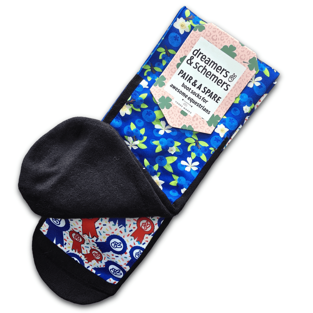 Blueberries Pair & A Spare Socks black top boot socks with smooth flat-seam toe and breathable knit in pack of three