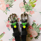 Cactus Spur Straps ManeJane black leather spur straps with non-stretch interior and stainless steel buckle for English ridi.