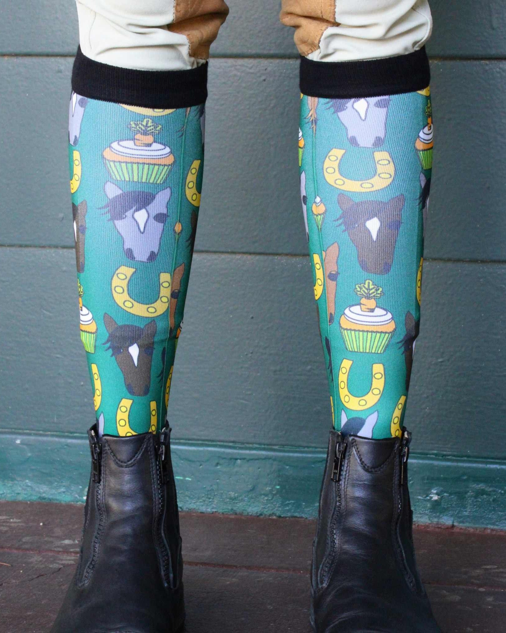 Carrot Cake Pair & a Spare equestrian boot socks, alternate angle, by Dreamers & Schemers