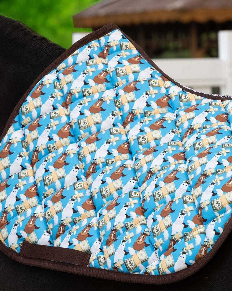 Cash Money all-purpose saddle pad featuring money dollar bills, alternate angle, by Dreamers & Schemers