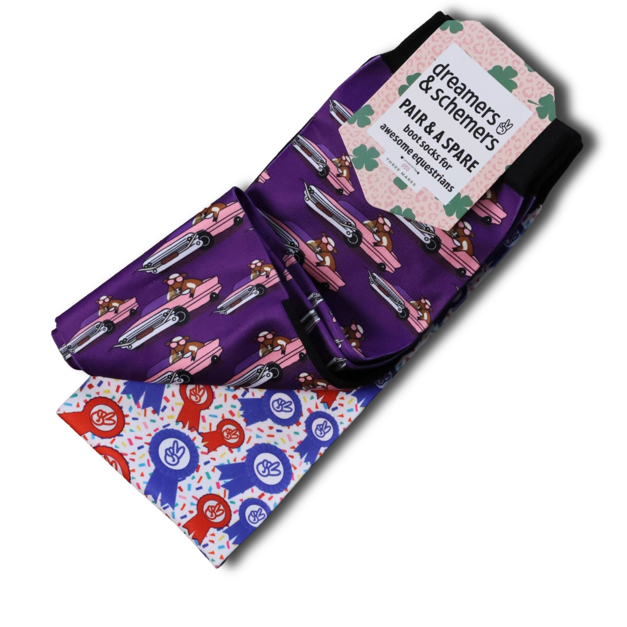 CattleLac Pair & A Spare Socks black top boot socks in packs of three with breathable knit and flat-seam toe