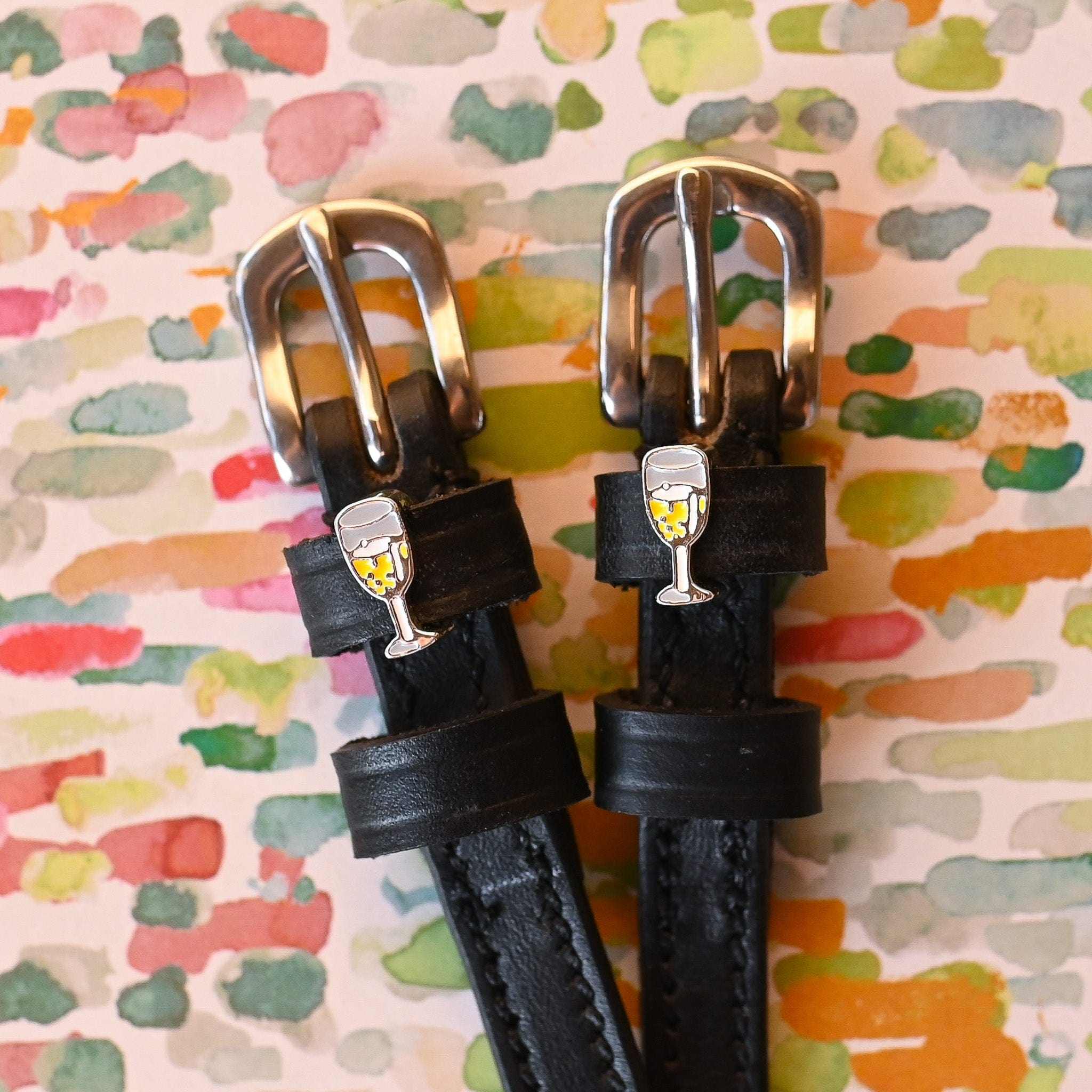 Champagne Spur Straps ManeJane black leather spur straps with non-stretch interior and stainless steel buckle for English r.
