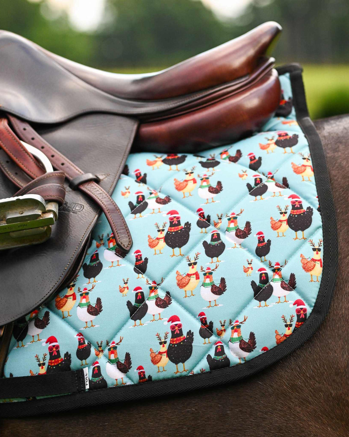 Cluck-Mas all-purpose saddle pad, showing the full pattern layout, by Dreamers & Schemers