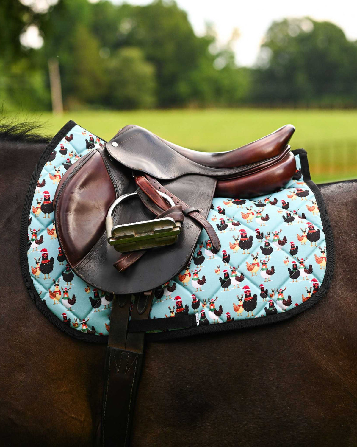 Cluck-Mas all-purpose saddle pad with christmas chicken holiday, by Dreamers & Schemers