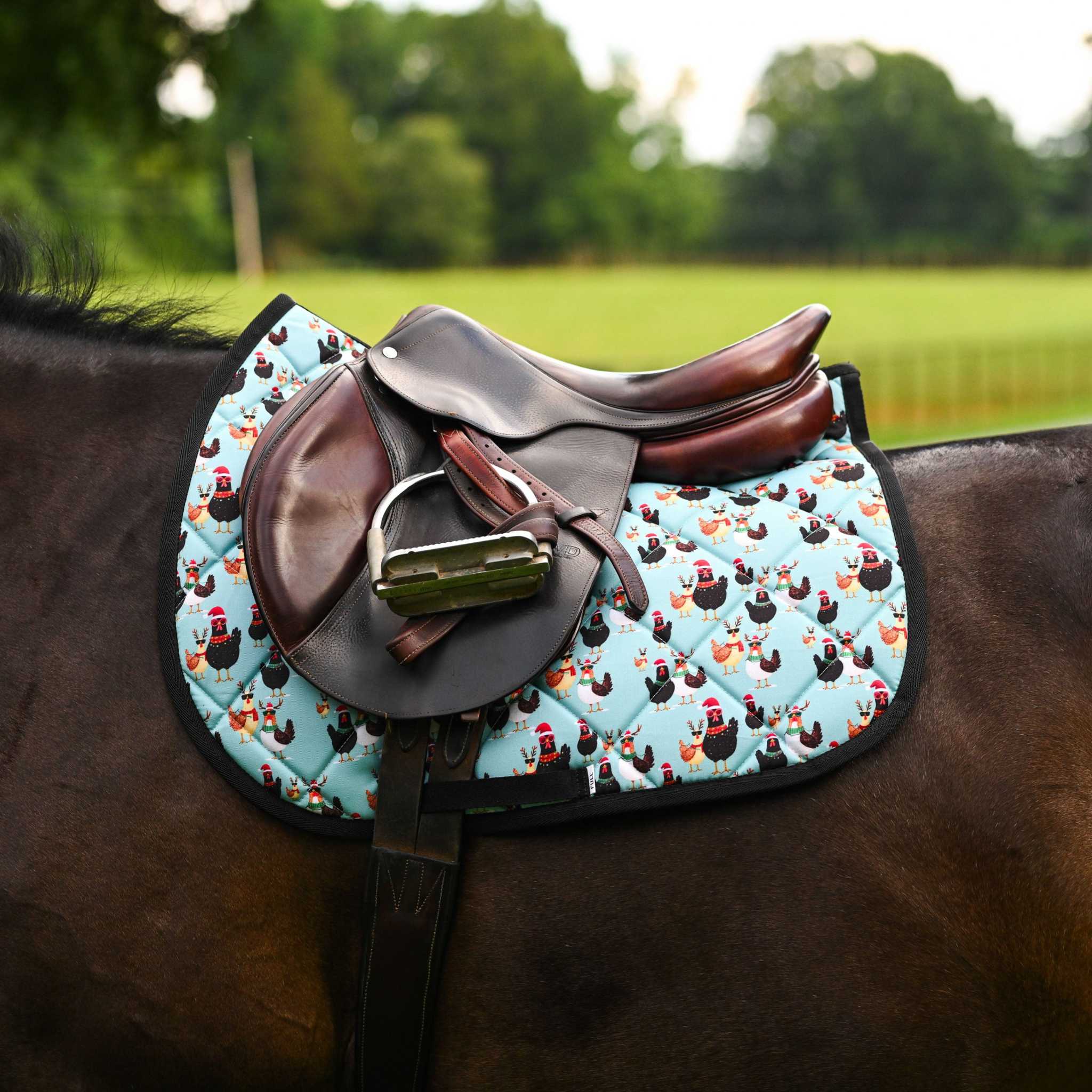 Dreamers & Schemers Cluck-Mas Saddle Pad – patterned saddle pad, equestrian gift, horseback riding gear from Dreamers & Schemers Saddle Pads
