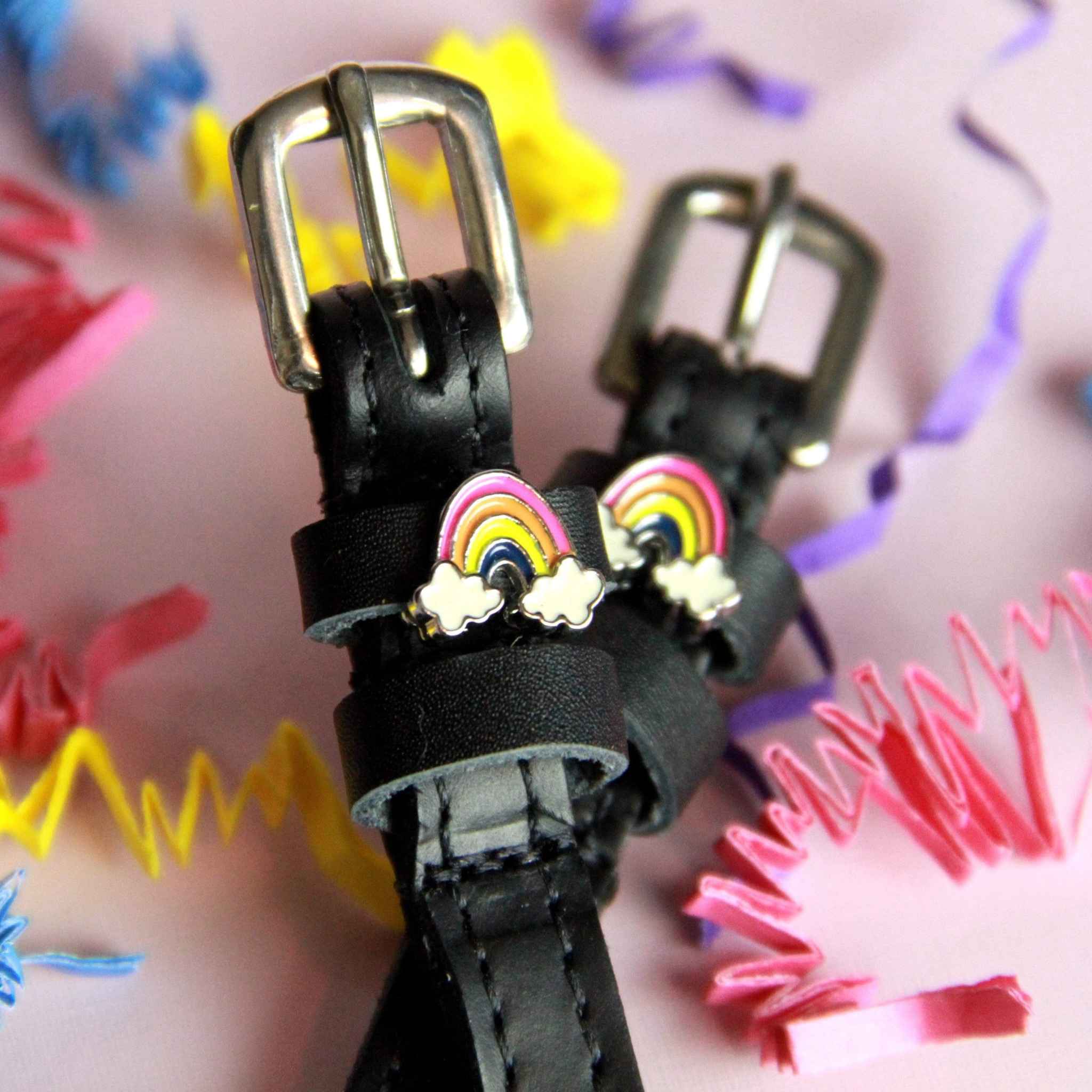 ManeJane Black Spur Straps Cool Rainbows Spur Straps equestrian boot socks boot socks thin socks riding socks pattern socks tall socks funny socks knee high socks horse socks horse show socks